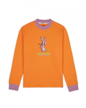 Orange Brain Dead Dickies Bunny Drill Embroidered Waffle Mockneck Long Sleeve T-Shirt | AU 7483926-HC