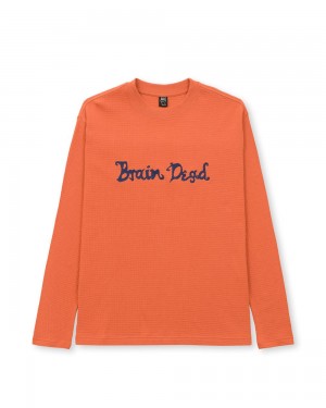 Orange Brain Dead Embroidered Waffle Long Sleeve T-Shirt | AU 5970361-QS