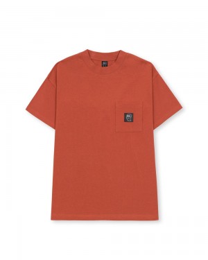 Orange Brain Dead Heavyweight Jersey Mockneck Pocket W/Pvc T-Shirt | AU 2985061-EZ