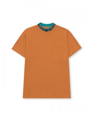 Orange Brain Dead Jacquarded Collar Pique Mock Neck T-Shirt | AU 8190752-JI