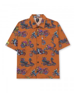 Orange Brain Dead Moto Poplin Short Sleeve Snap Shirt | AU 7846295-BZ