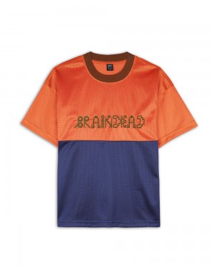 Orange Navy Brain Dead Maze Football Mesh T-Shirt | AU 3180549-JR