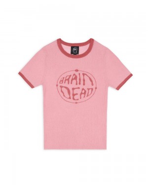 Pink Brain Dead Worldwide Threadbare Knit Top T-Shirt | AU 6725391-SN