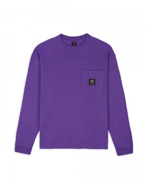 Purple Brain Dead Core Mock Neck Waffle Long Sleeve T-Shirt | AU 4796582-QB