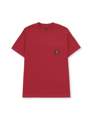 Red Brain Dead Heavyweight Jersey Mockneck Pocket W/Pvc T-Shirt | AU 4175320-ZO