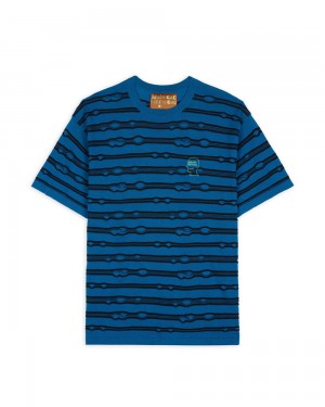 Turquoise Brain Dead Puckered Striped T-Shirt | AU 9073462-IV