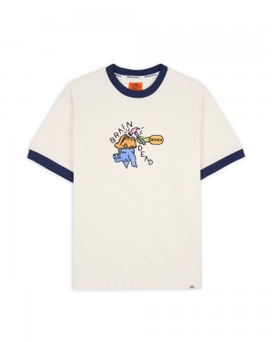 White Brain Dead Dickies Hard Hat Embroidered Ringer T-Shirt | AU 3960547-KS