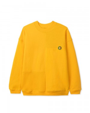 Yellow Brain Dead Global Works Split Panel Fleece & Terry Crewneck Sweatshirt | AU 9178356-TY