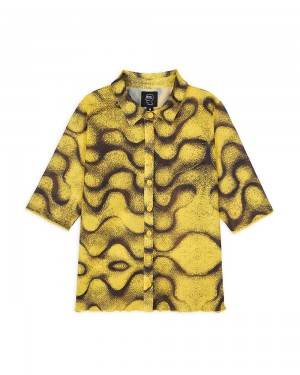 Yellow Brain Dead Squiggle Hyper Mesh Shirt | AU 5478692-LT