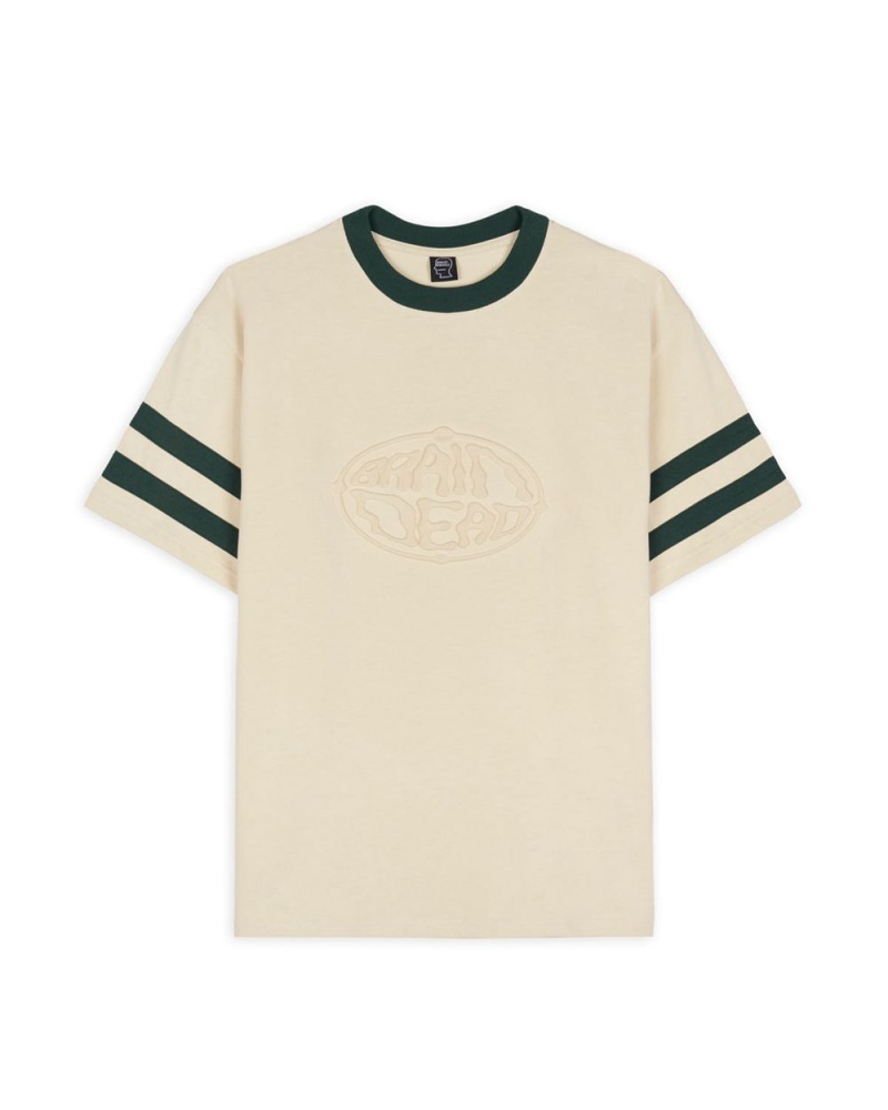 Beige Brain Dead Embossed Worldwide Short Sleeve Football T-Shirt | AU 7301498-LS