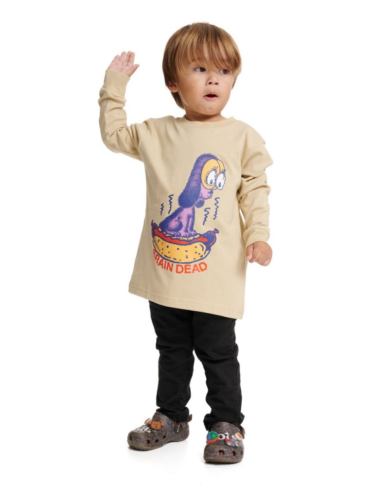 Beige Brain Dead Hot Dog Kids Long Sleeve T-Shirt | AU 7803612-UC