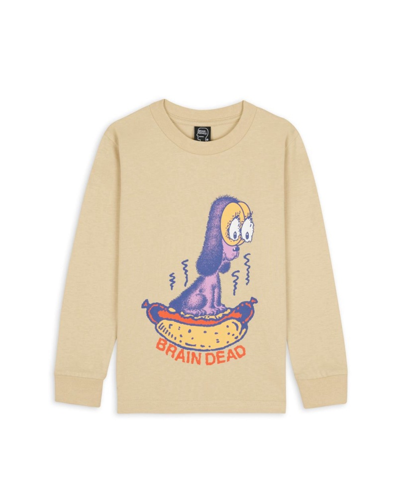 Beige Brain Dead Hot Dog Kids Long Sleeve T-Shirt | AU 7803612-UC