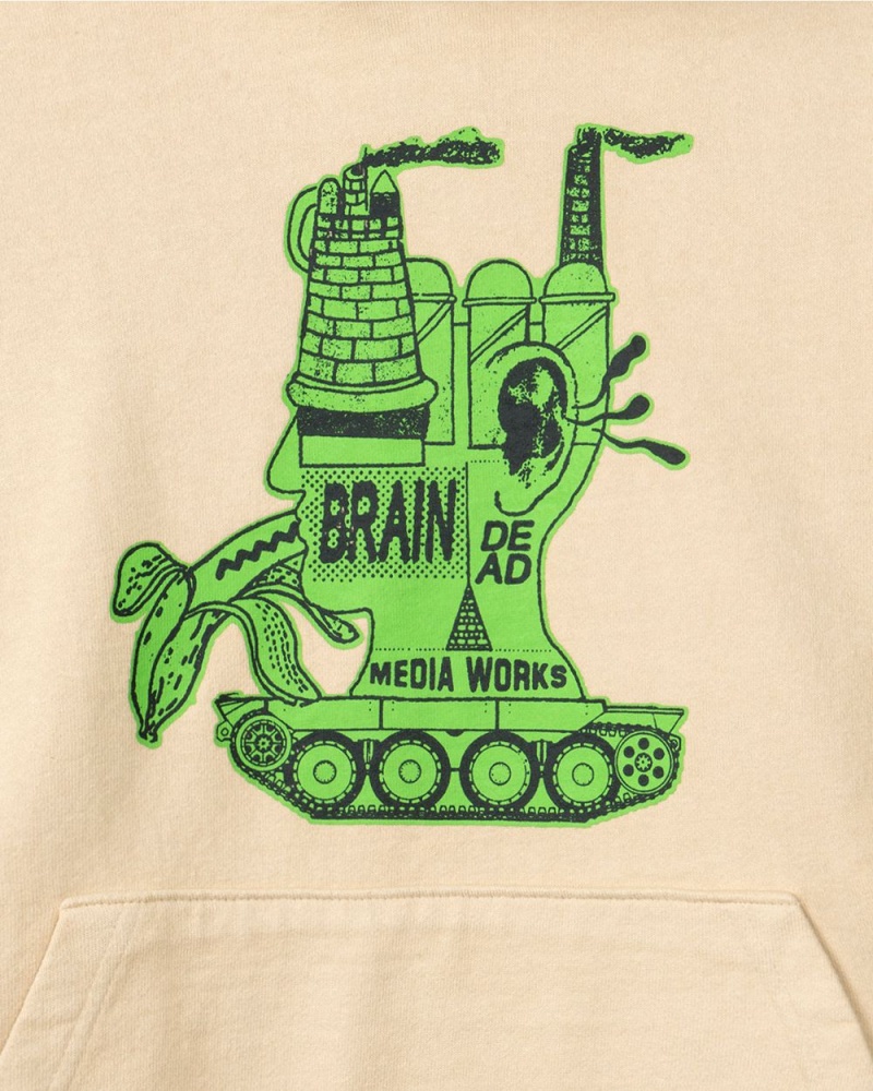 Beige Brain Dead Media Works Hoodie | AU 9135640-QJ