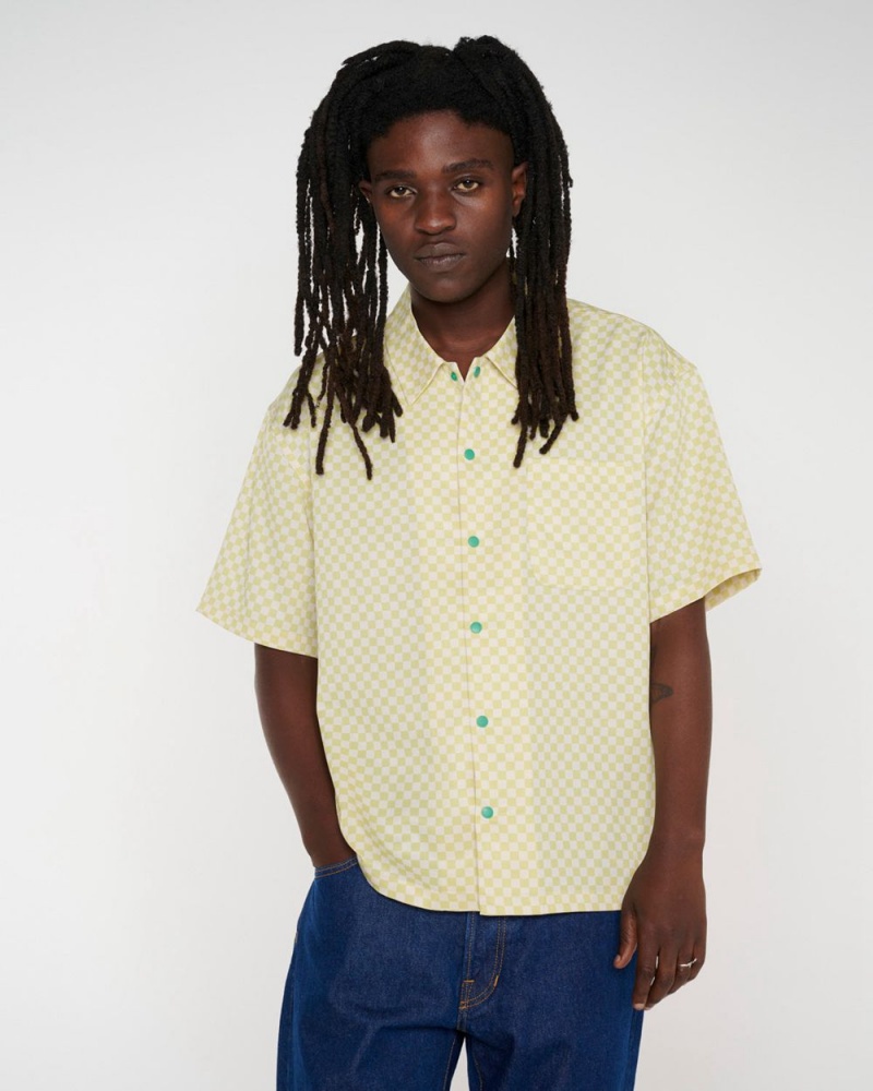 Beige Brain Dead Micro Check Short Sleeve Snap Shirt | AU 2139785-GW