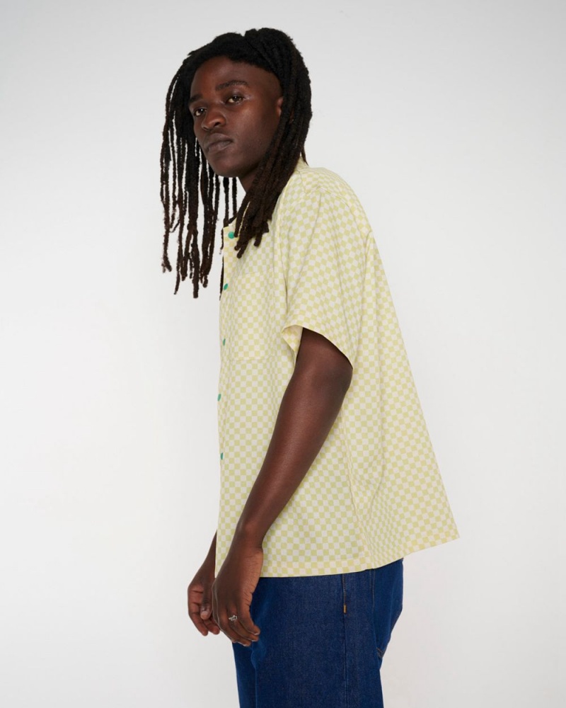 Beige Brain Dead Micro Check Short Sleeve Snap Shirt | AU 2139785-GW