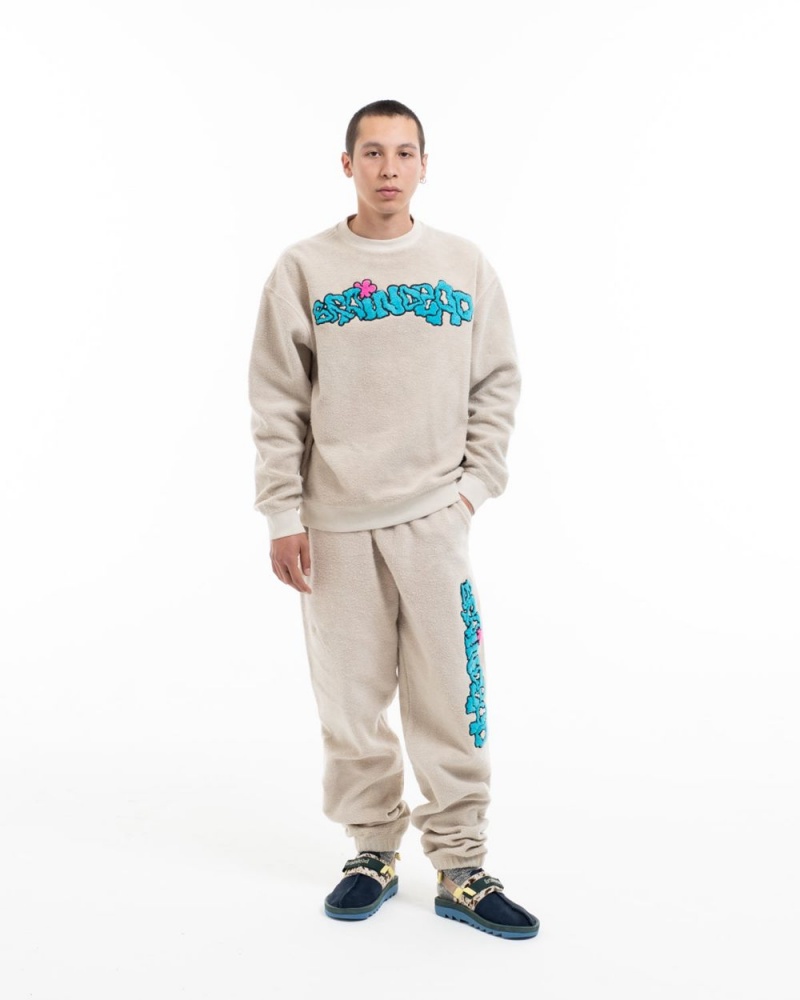 Beige Brain Dead Slime Reverse Fleece Crewneck Sweatshirt | AU 3815042-GC