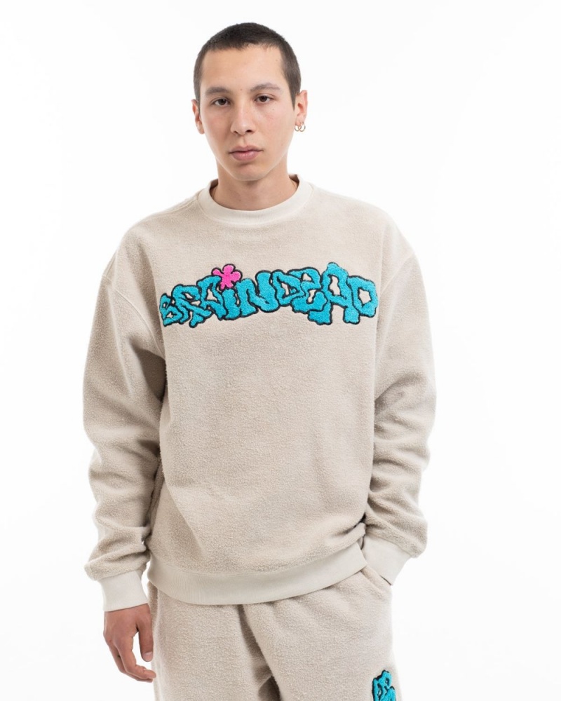 Beige Brain Dead Slime Reverse Fleece Crewneck Sweatshirt | AU 3815042-GC