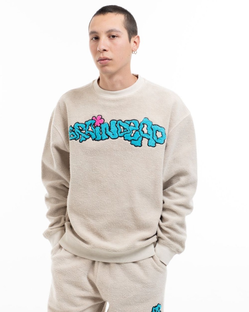 Beige Brain Dead Slime Reverse Fleece Crewneck Sweatshirt | AU 3815042-GC