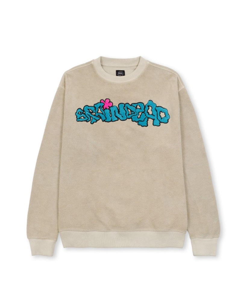 Beige Brain Dead Slime Reverse Fleece Crewneck Sweatshirt | AU 3815042-GC