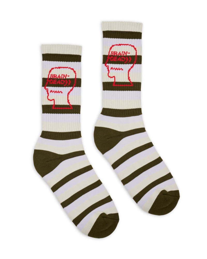 Beige Brain Dead Striped Logo Head Socks | AU 6270453-SX