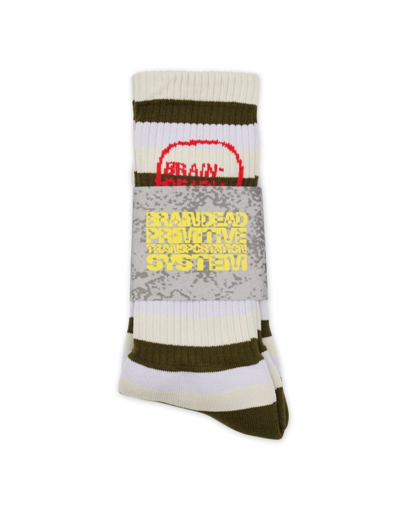 Beige Brain Dead Striped Logo Head Socks | AU 6270453-SX