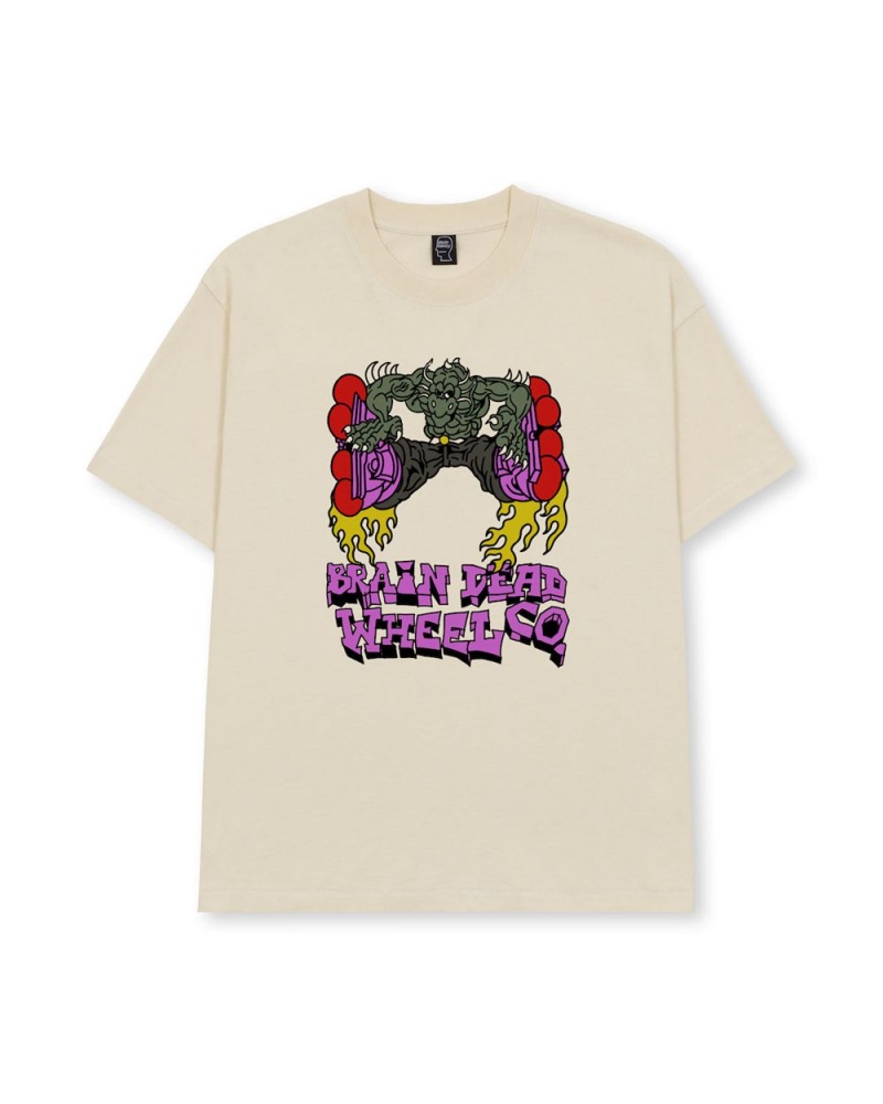 Beige Brain Dead X Them Skates Kogan Dragon Wheel T-Shirt | AU 2704963-XT