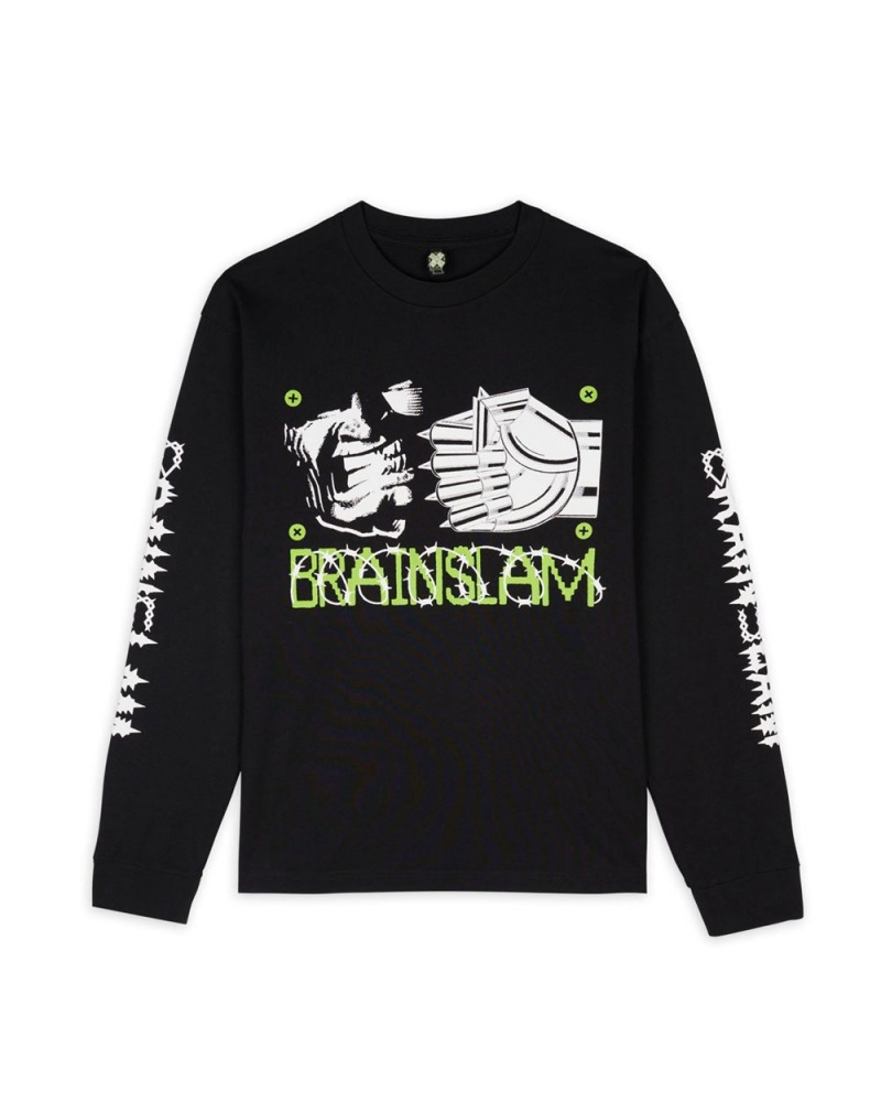 Black Brain Dead Brain Slam Wrestling Long Sleeve T-Shirt | AU 2419038-VS