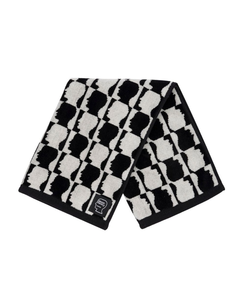 Black Brain Dead Checkered Logo Head Hand Towel | AU 0764938-YD