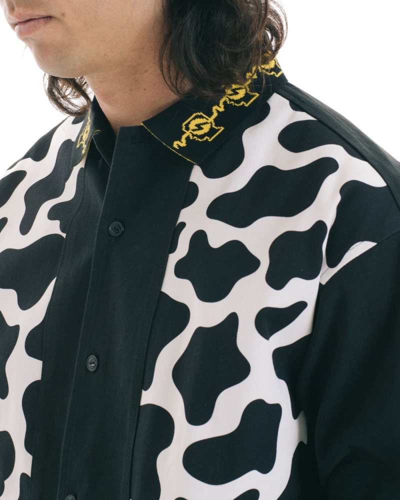 Black Brain Dead Cow Cabana Shirt | AU 8391405-LN