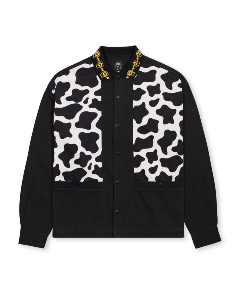 Black Brain Dead Cow Cabana Shirt | AU 8391405-LN