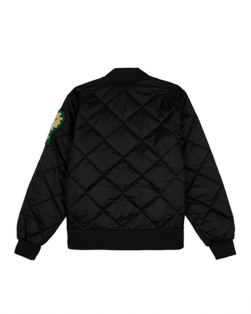 Black Brain Dead Dickies Chenille Patch Quilted Bomber Jacket | AU 6712354-OK