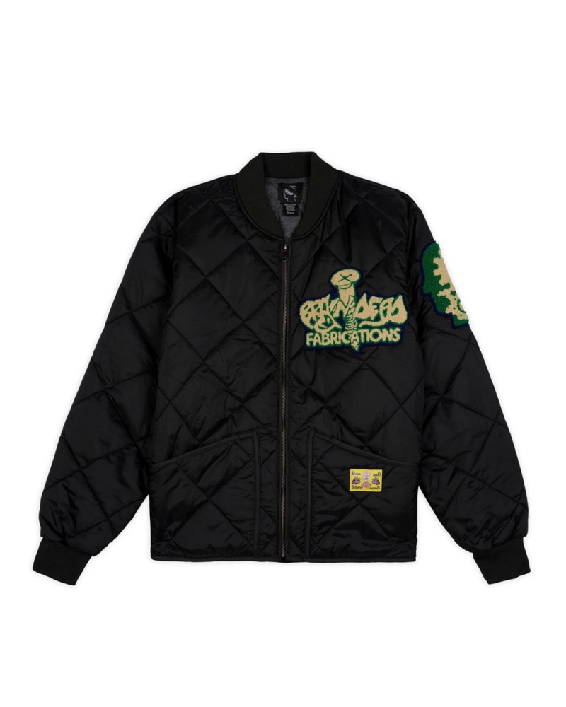 Black Brain Dead Dickies Chenille Patch Quilted Bomber Jacket | AU 6712354-OK