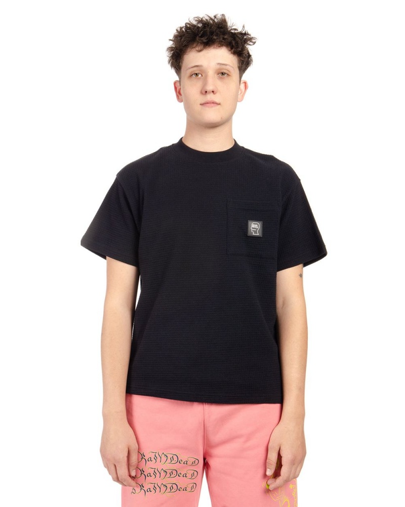 Black Brain Dead Mini Waffle Mock Neck T-Shirt | AU 6183954-KD