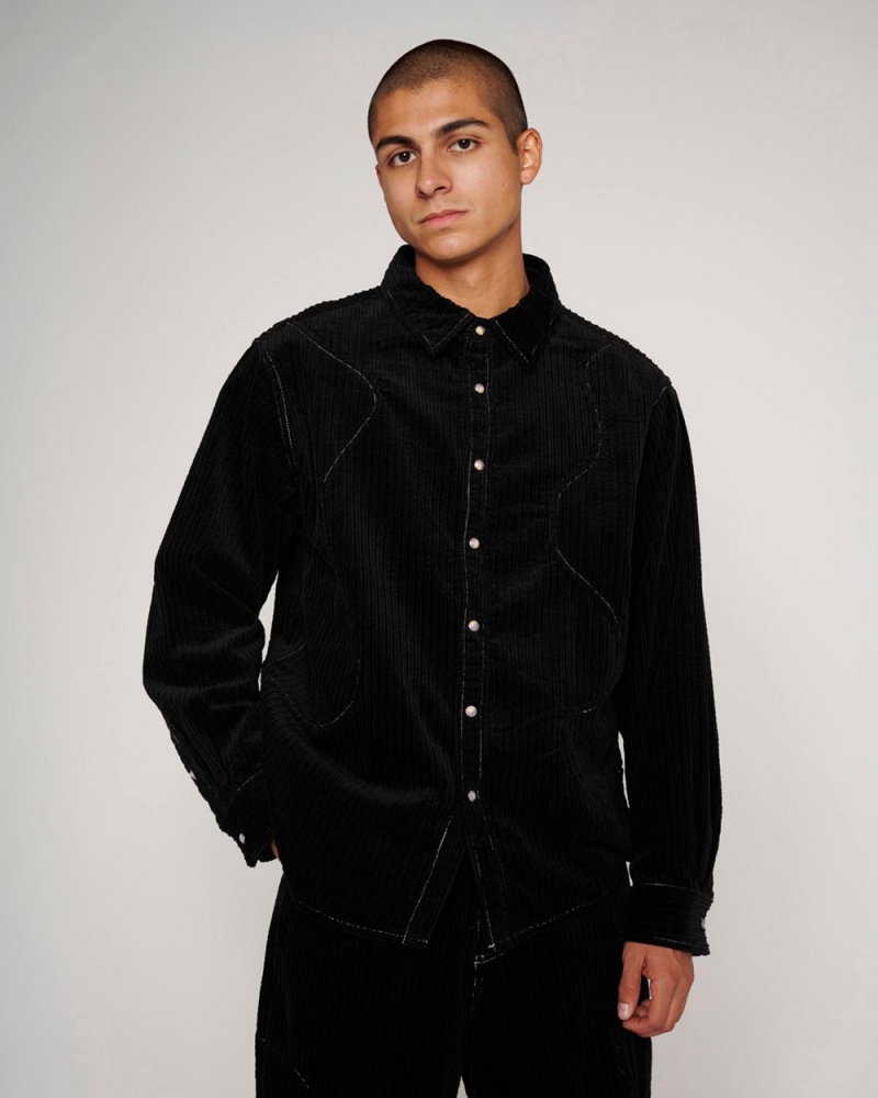 Black Brain Dead Organic Panel Ranch Shirt | AU 7560981-ZT