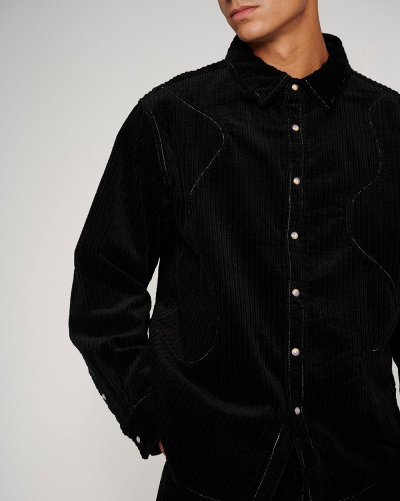 Black Brain Dead Organic Panel Ranch Shirt | AU 7560981-ZT