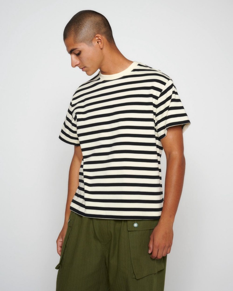 Black Brain Dead Organic Striped T-Shirt | AU 5273084-YE