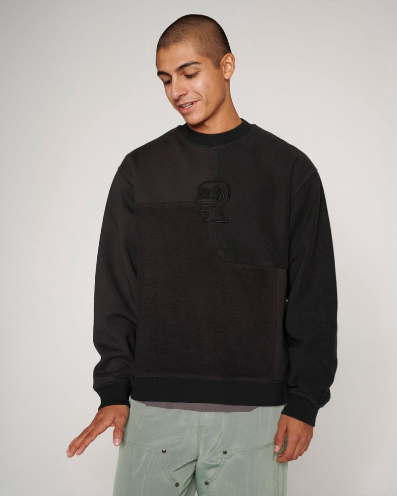 Black Brain Dead Paneled Long Sleeve Crewneck Sweatshirt | AU 7450862-KJ