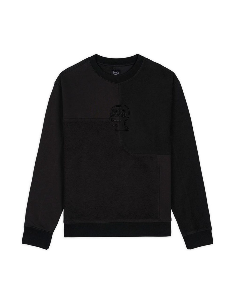 Black Brain Dead Paneled Long Sleeve Crewneck Sweatshirt | AU 7450862-KJ