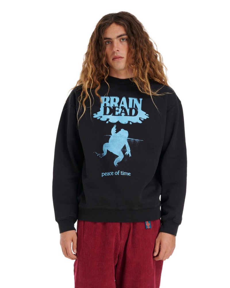 Black Brain Dead Peace Of Time Crewneck Sweatshirt | AU 8321609-CI