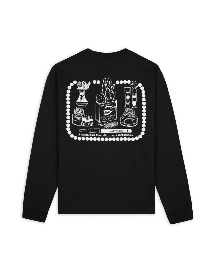 Black Brain Dead Post-Human Laboratories Long Sleeve T-Shirt | AU 7021943-SW