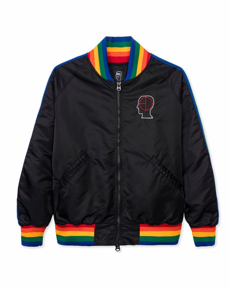 Black Brain Dead Records Embroidered Satin Club Jacket | AU 0857921-GD