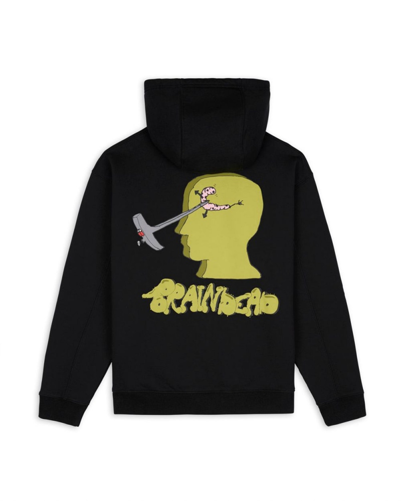 Black Brain Dead Stoned Head Zip Sweatshirt Hoodie | AU 4978125-SX