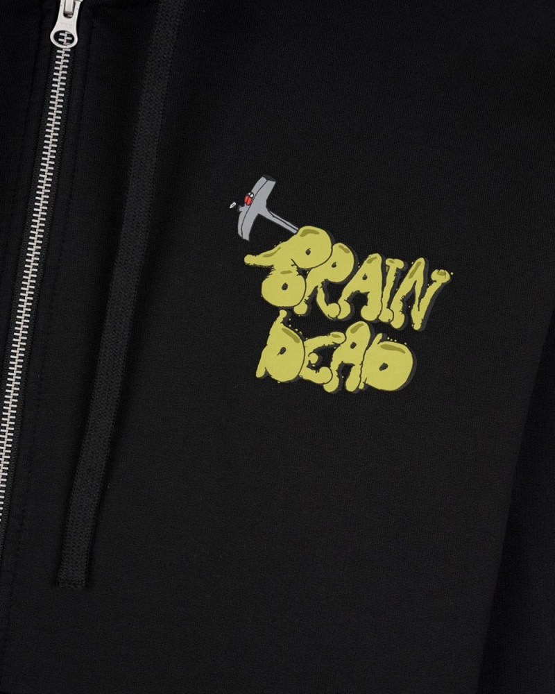 Black Brain Dead Stoned Head Zip Sweatshirt Hoodie | AU 4978125-SX