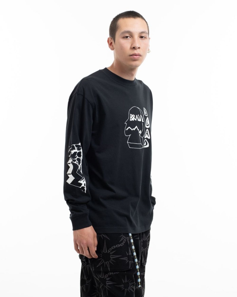 Black Brain Dead Trailhead Long Sleeve T-Shirt | AU 2934165-SW