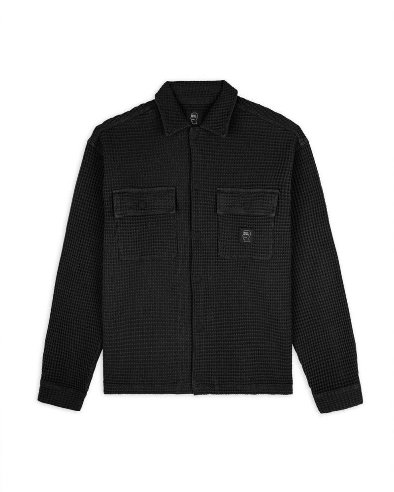 Black Brain Dead Waffle Snap Front Shirt | AU 8326947-AX