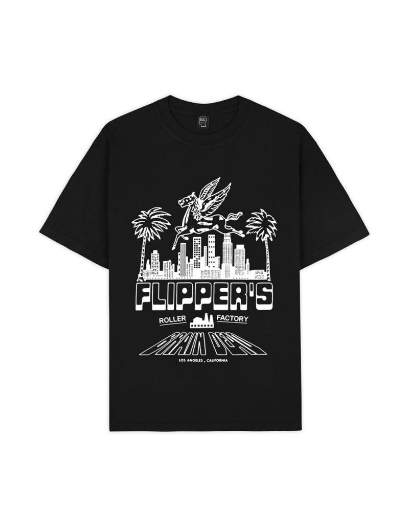 Black Brain Dead X Flippers Pegasus T-Shirt | AU 1740283-UP