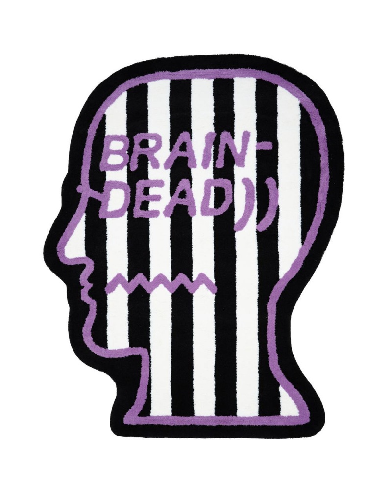 Black White Brain Dead Logo Head Striped 6ft Rug | AU 6781029-RM