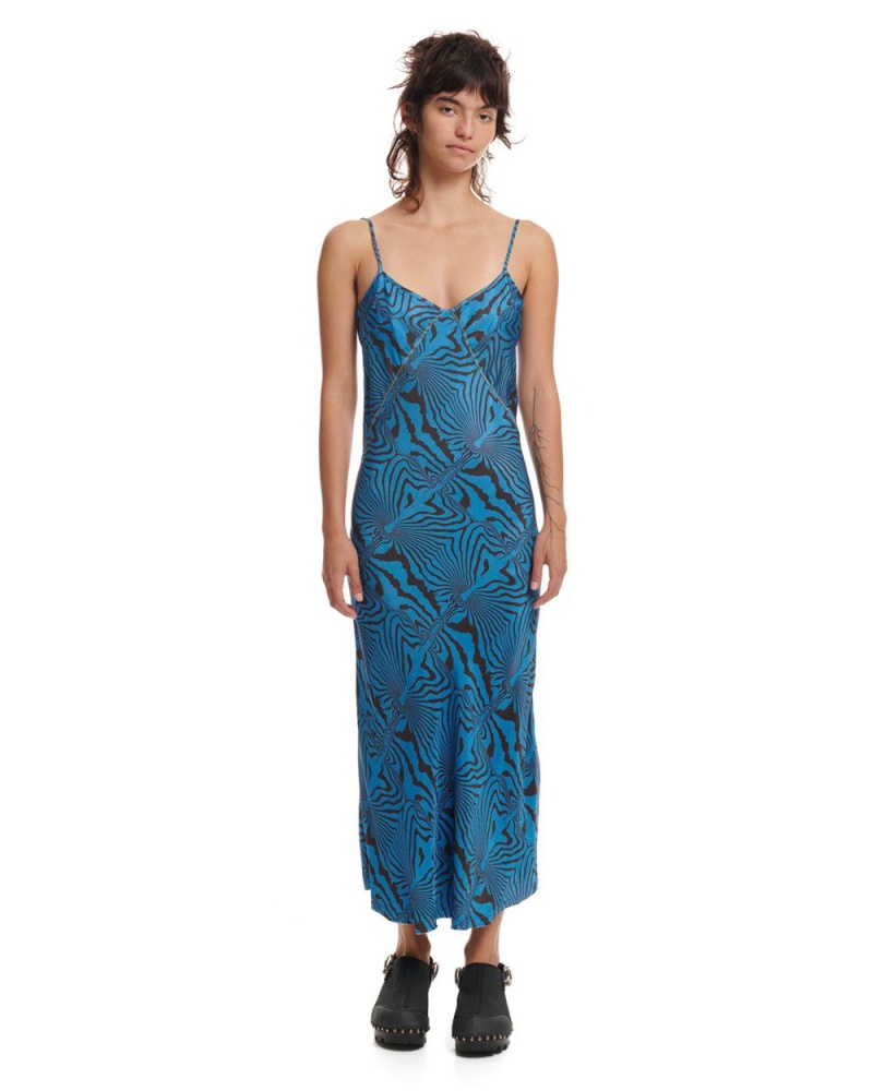 Blue Brain Dead Warped Zebra Slip Dress | AU 5903762-DN