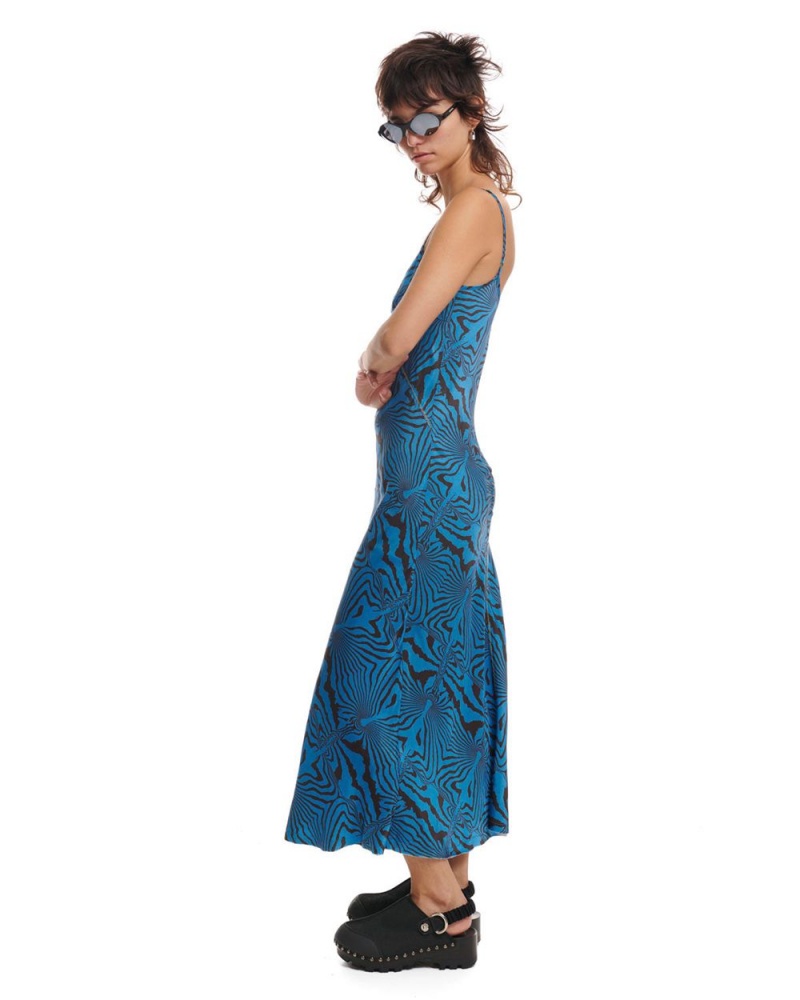 Blue Brain Dead Warped Zebra Slip Dress | AU 5903762-DN