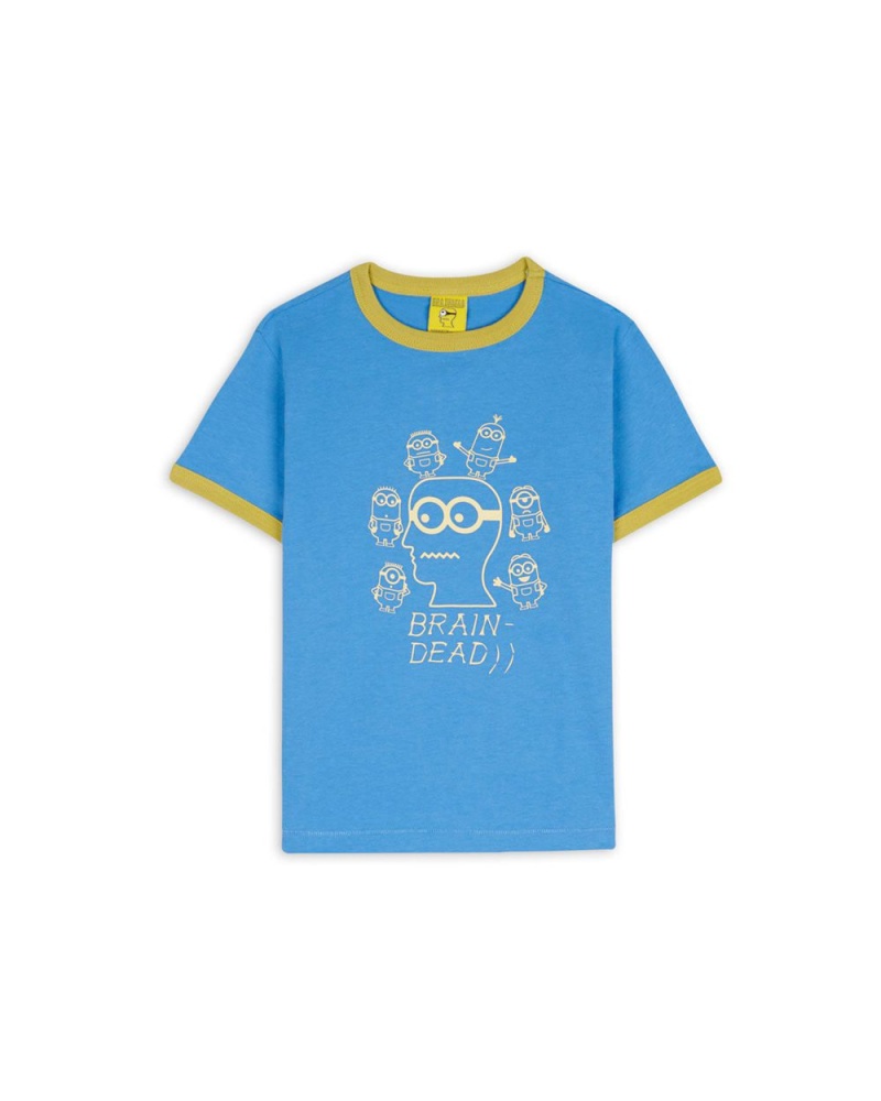 Blue Brain Dead X Minions Kids Short Sleeve Ringer T-Shirt | AU 0948651-SZ